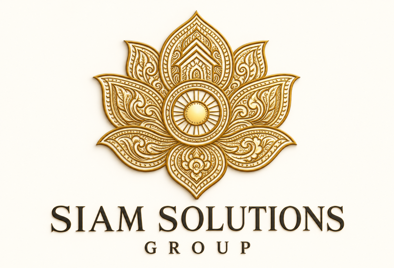 Siam Solutions Group — intricate Thai lotus in gold relief